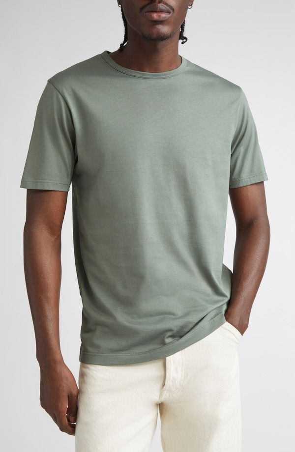 サンスペル メンズ トップス Tシャツ クルーネック コットン Sunspel Cotton Crewneck TShirt Dark Green グリーン