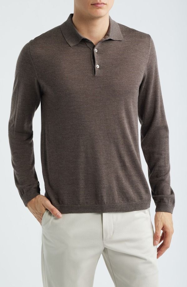 ジャックビクター メンズ トップス ポロシャツ ウール セーター シルク Jack Victor Long Sleeve Wool Silk Polo Sweater Taupe トープ