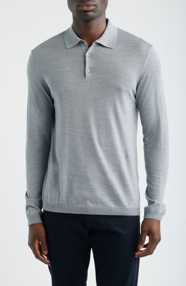 ジャックビクター メンズ トップス ポロシャツ ウール セーター シルク Jack Victor Long Sleeve Wool Silk Polo Sweater Light Grey グレー