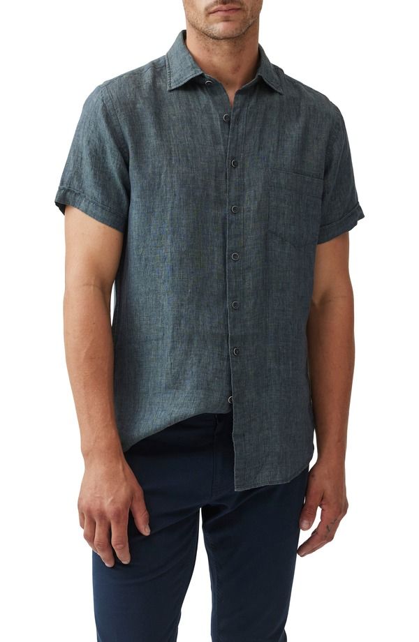 ロッドアンドグン メンズ トップス シャツ リネン Rodd Gunn Palm Beach Sports Fit Short Sleeve Linen ButtonUp Shirt Ash アッシュ