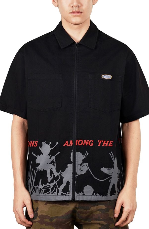 プレジャーズ メンズ トップス シャツ リラックスフィット コットン PLEASURES Fairies Relaxed Fit Cotton Zip Shirt Black ブラック