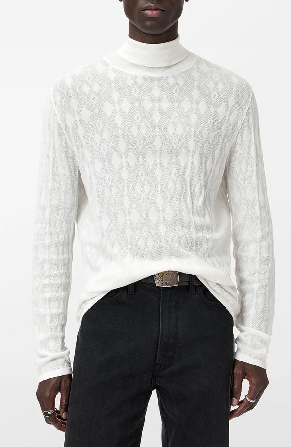 ジョンバルベイトス メンズ アウター パーカー・スウェット タートルネック セーター John Varvatos Alistair Broken Argyle Turtleneck Sweater S
