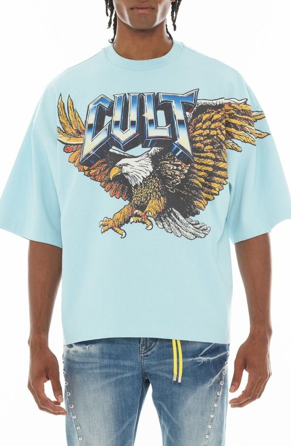 カルト オブ インディビジュアリティ メンズ トップス Tシャツ グラフィック Cult of Individuality Eagle Oversize Graphic TShirt Blue Glo