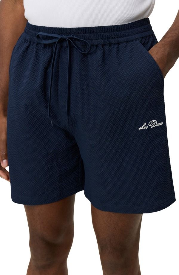 レ ドゥ メンズ 水着 ハーフパンツ・ショーツ ショートパンツ Les Deux Stan Seersucker Swim Shorts Dark Navy ネイビー