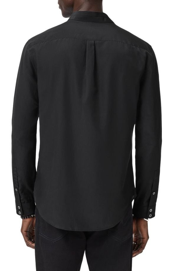 ジョンバルベイトス メンズ トップス シャツ ウール シルク John Varvatos Lex Embellished Band Collar Silk Wool ButtonUp Shirt Bl