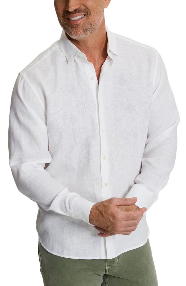トッミーバハマ メンズ トップス シャツ 刺繍 リネン Tommy Bahama Tide the Knot Embroidered Linen ButtonUp Shirt White ホワイト