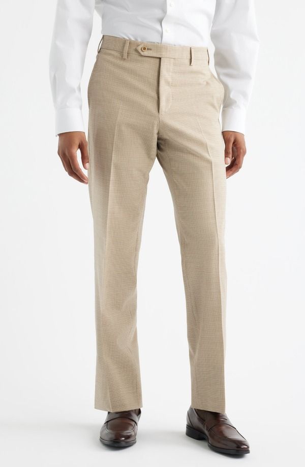 ザネッラ メンズ ボトムス カジュアルパンツ ウール Zanella Devon Flat Front Plaid Wool Dress Pants Khaki カーキ
