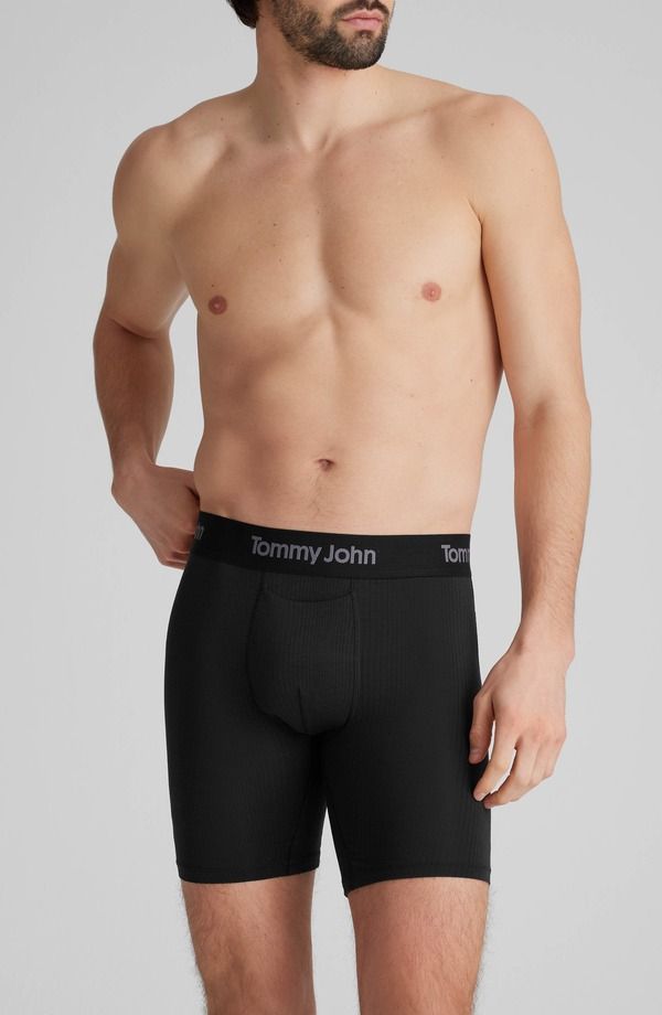 トミージョン メンズ アンダーウェア ボクサーパンツ Tommy John Second Skin Luxe Rib 6Inch Boxer Briefs Black ブラック