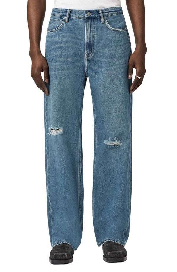 オールセインツ メンズ ボトムス デニムパンツ ストレート ジーンズ AllSaints Lenny Loose Fit Ripped Straight Leg Jeans Destroy Mid I