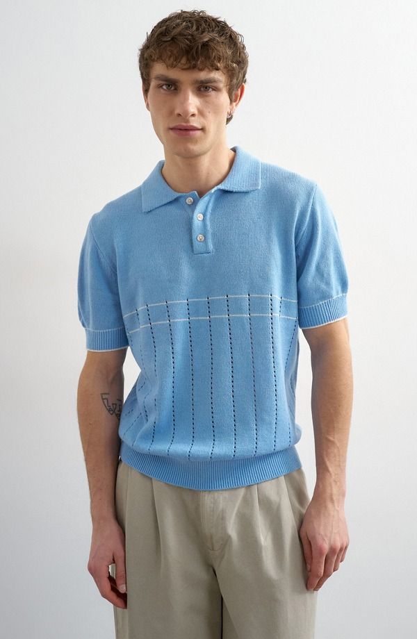 トップマン メンズ トップス ポロシャツ ニット Topman Pointelle Knit Polo Lblue