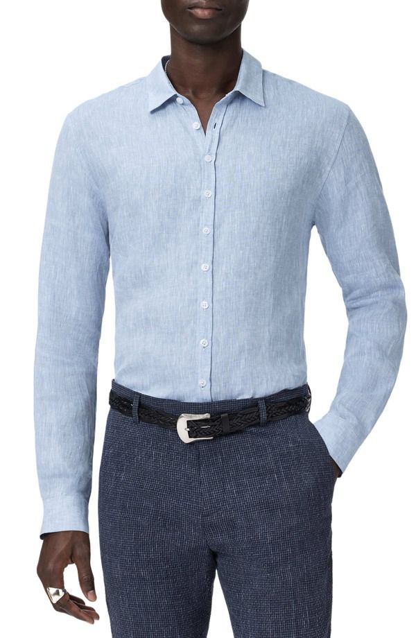 ジョンバルベイトス メンズ トップス シャツ リネン John Varvatos Buckslub Linen ButtonUp Shirt Light Blue Heather ヘザー