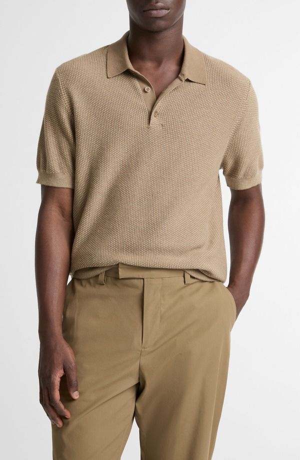 ヴィンス メンズ アウター ニット・セーター ポロシャツ Vince Geometric Jacquard Polo Sweater Teton River Sand サンド