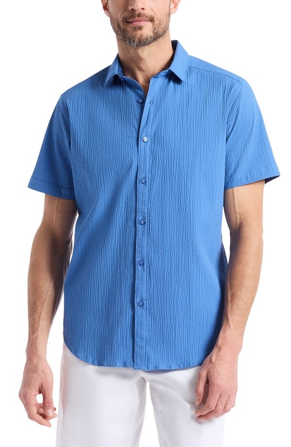 ロバートグラハム メンズ トップス シャツ Robert Graham Thresher Short Sleeve ButtonUp Shirt Blue ブルー