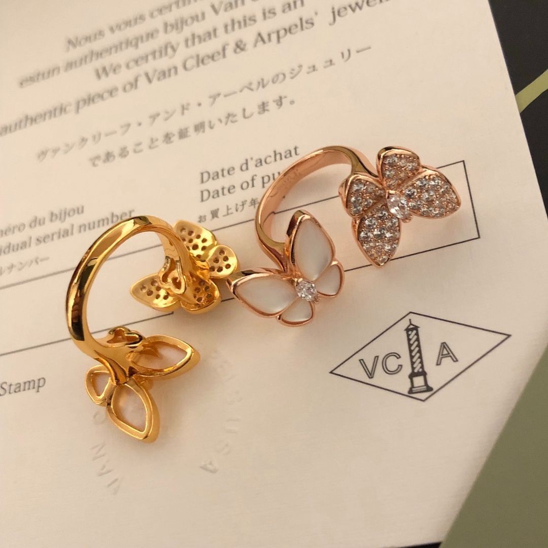 Vca Van Cleef & Arpels バタフライ リング?Van Cleef & Arpels オープン リング、Two Butterfly ジュエリー シリーズ｜本日限定特価｜新品未使用-MM輸入