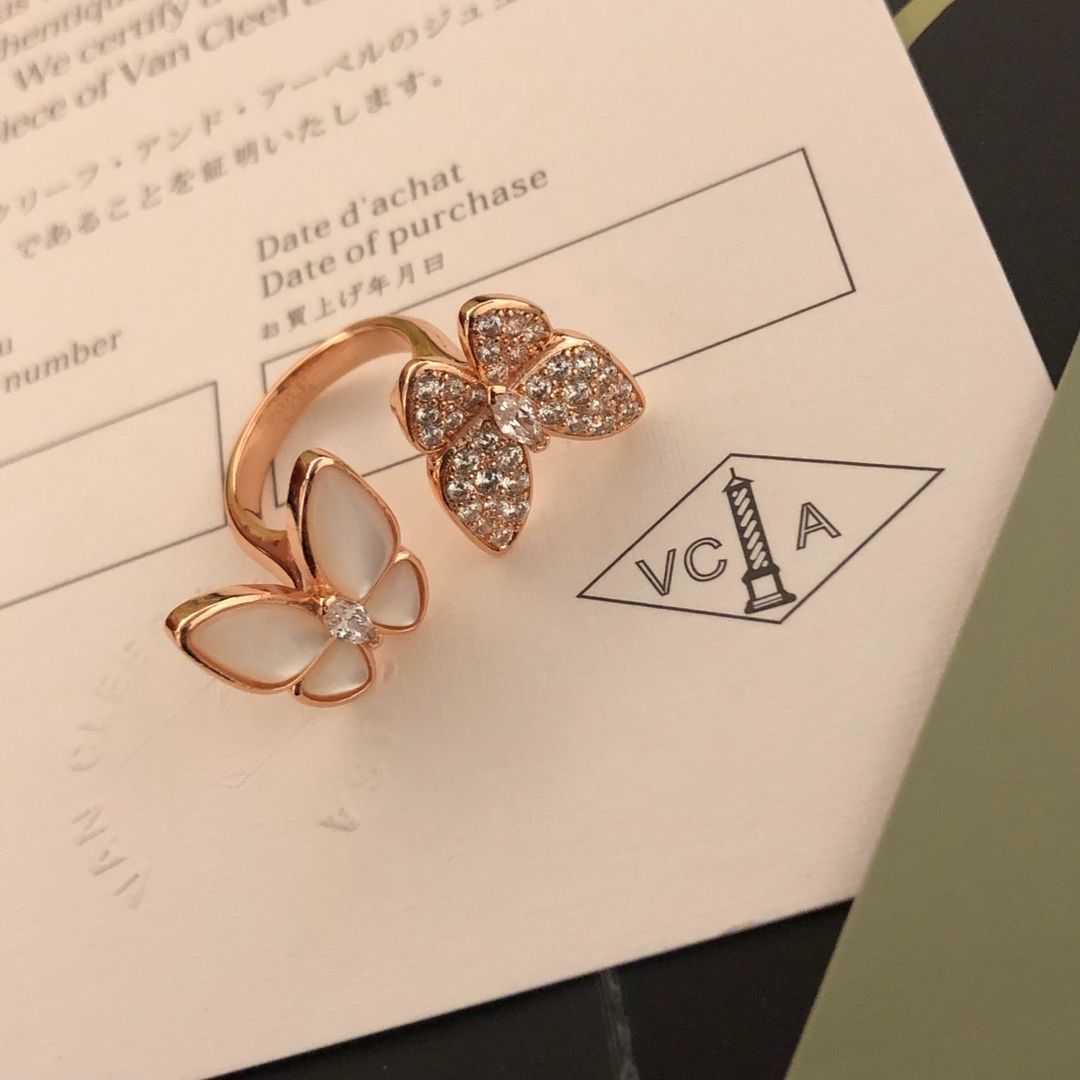 Vca Van Cleef & Arpels バタフライ リング?Van Cleef & Arpels オープン リング、Two Butterfly ジュエリー シリーズ｜本日限定特価｜新品未使用-MM輸入