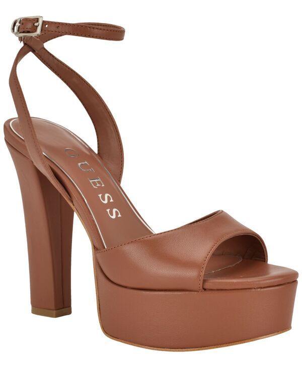 ゲス レディース シューズ サンダル プラットフォーム ヒール GUESS Womens Hitten High Block Heel Platform Sandals Cognac Leather