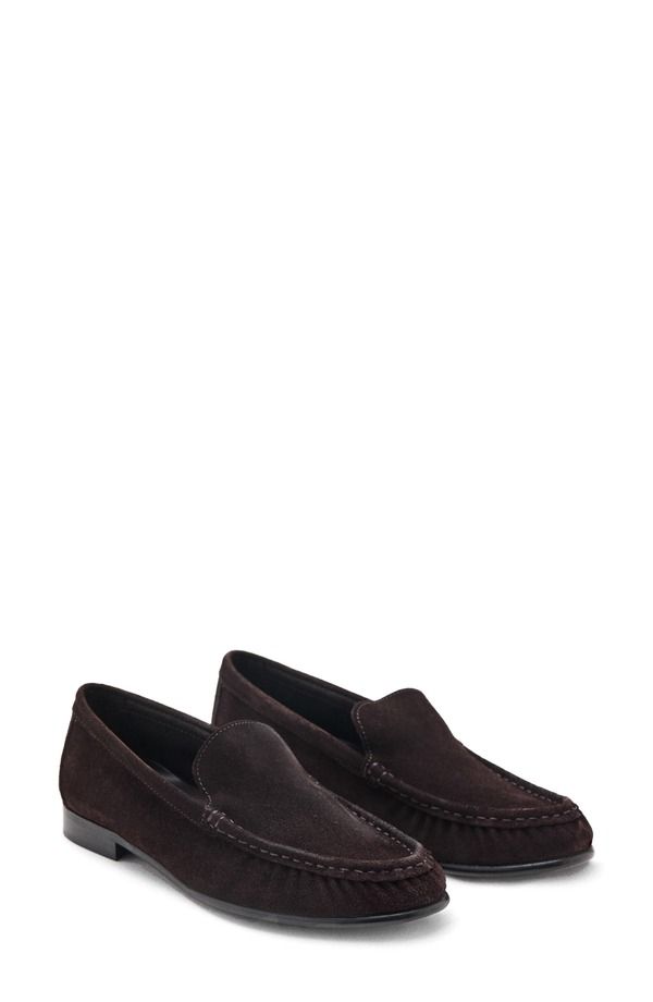 マンゴ レディース シューズ スリッポン・ローファー スエード MANGO Gathered Suede Loafer Chocolate チョコレート