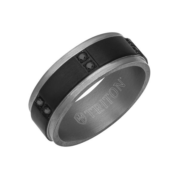 トリトン レディース アクセサリー 指輪 Triton 8MM Tantalum Ring with Vertical Channel Set Black Sapphires and Flat Edg