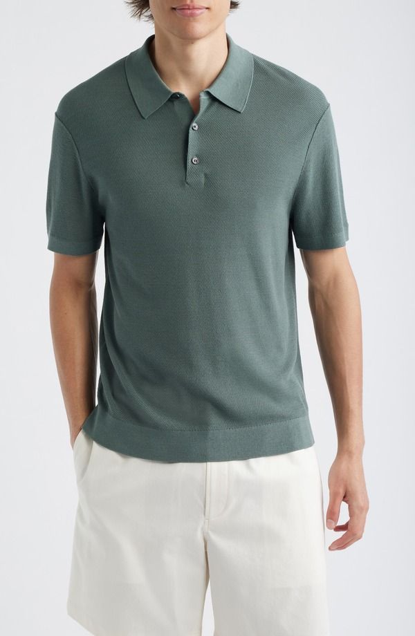 セオリー メンズ トップス ポロシャツ セーター シルク コットン Theory Silk Cotton Piqu Polo Sweater Light Pine Grove