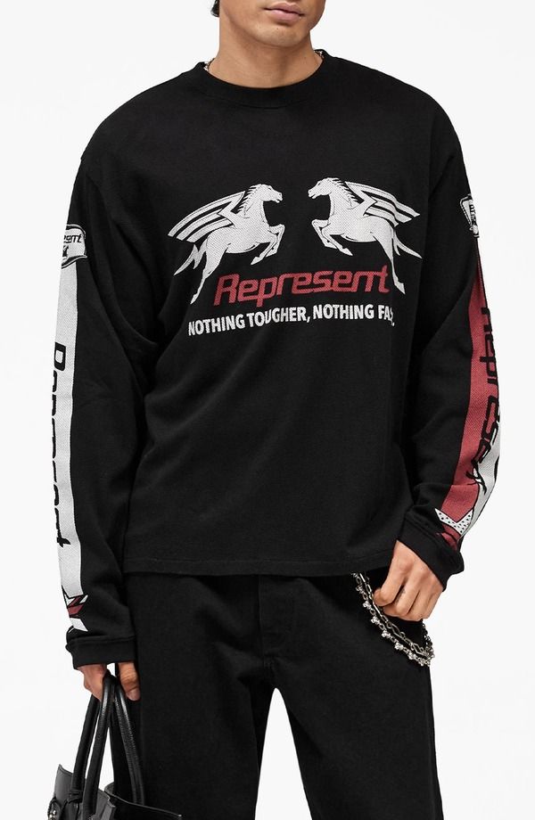 リプレゼント メンズ トップス Tシャツ コットン グラフィック Represent Long Sleeve Cotton Graphic TShirt Jet Black ブラック