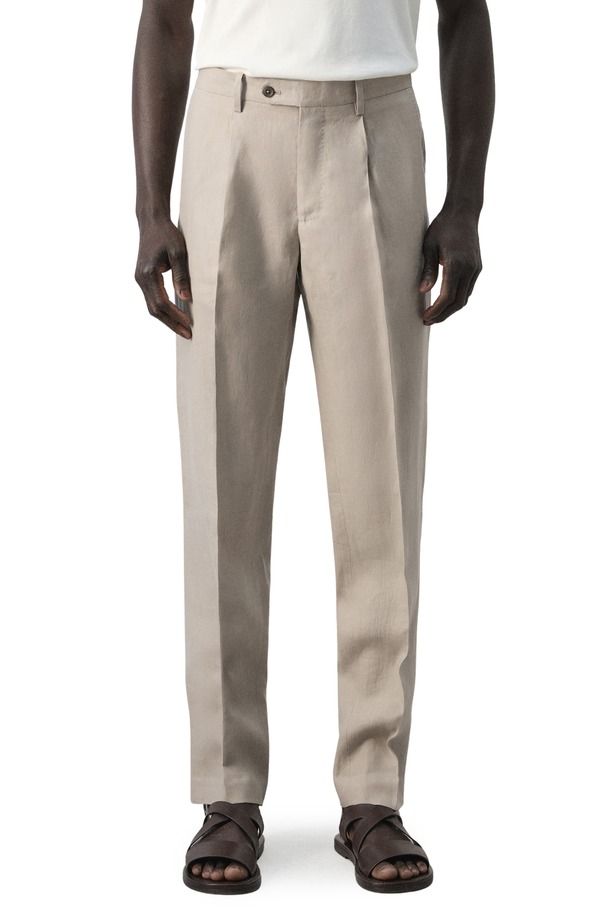 マンゴ メンズ ボトムス カジュアルパンツ スリムフィット リネン MANGO Amalfi Linen Slim Fit Suit Beige ベージュ