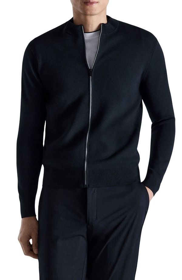 マンゴ メンズ アウター パーカー・スウェット クルーネック カーディガン MANGO Comfort Stretch Crewneck Zip Cardiganavy ネイビー