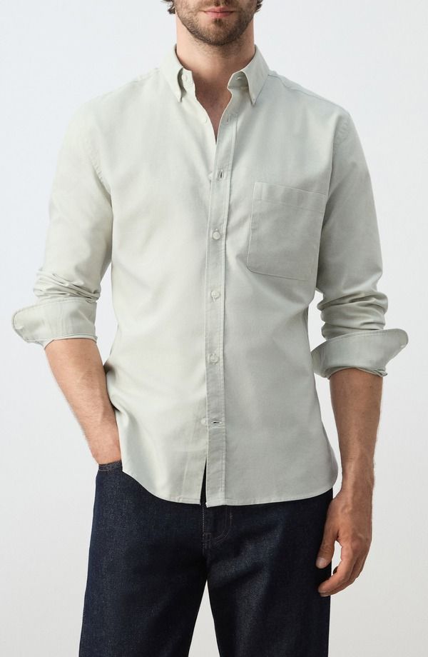 マンゴ メンズ トップス シャツ レギュラーフィット オックスフォード ダウン MANGO Regular Fit Oxford ButtonDown Shirt Pastel Green グリーン