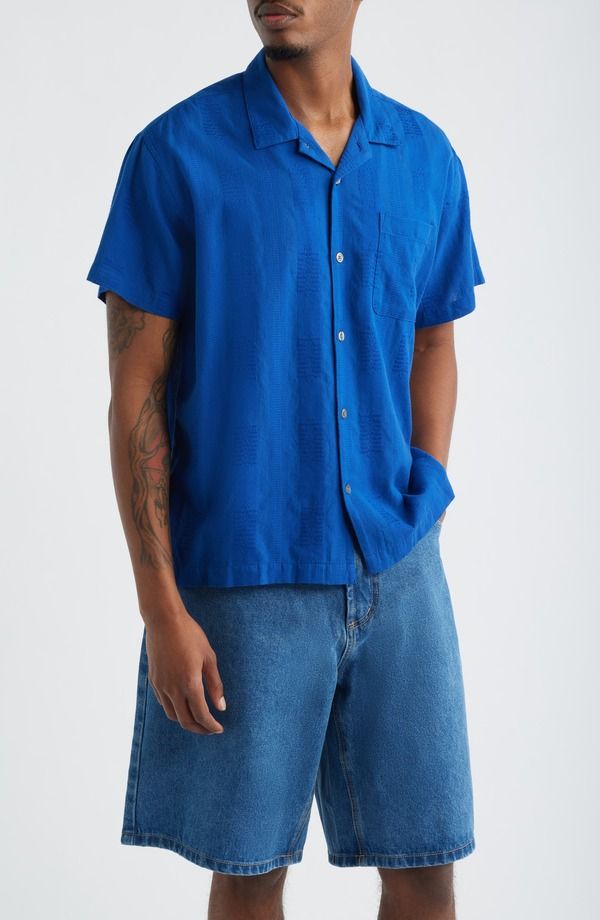 オベイ メンズ トップス シャツ Obey Samuel Texture Stripe Camp Shirt Dazzling Blue Multi ブルー