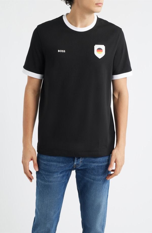 ボス メンズ トップス Tシャツ コットン グラフィック BOSS Lux Stretch Cotton Graphic TShirt Germany Black ブラック