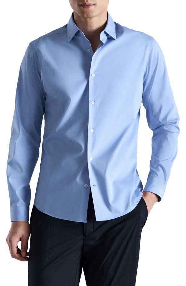 マンゴ メンズ トップス シャツ レギュラーフィット コットン MANGO Regular Fit Stretch Cotton Blend ButtonUp Shirt China Blue ブルー
