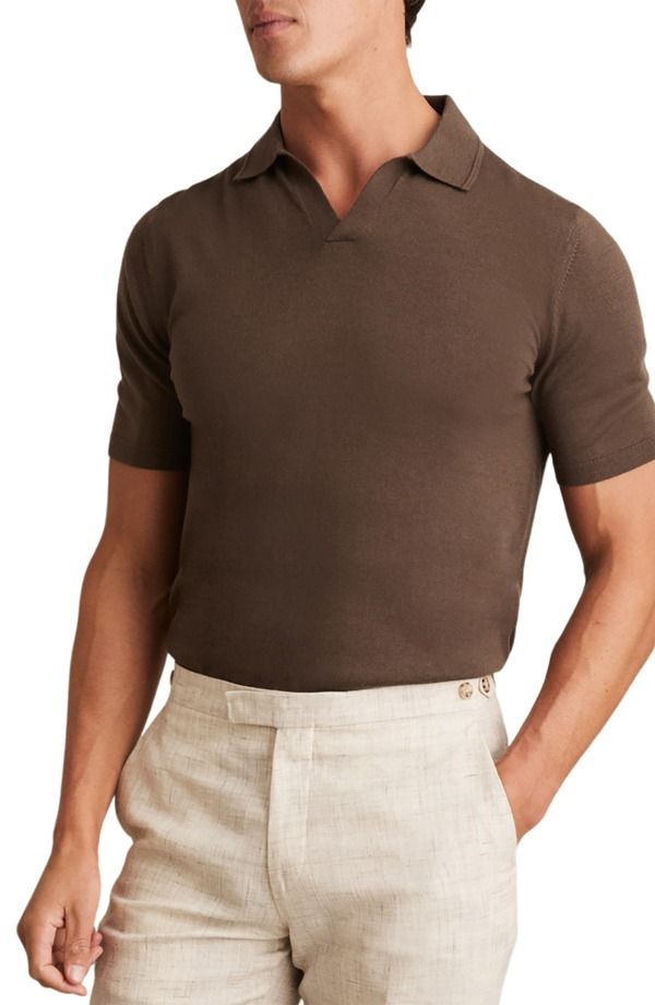 レイス メンズ トップス ポロシャツ ウール セーター Reiss Duchie Johnny Collar Short Sleeve Wool Polo Sweater Chocolate Brow
