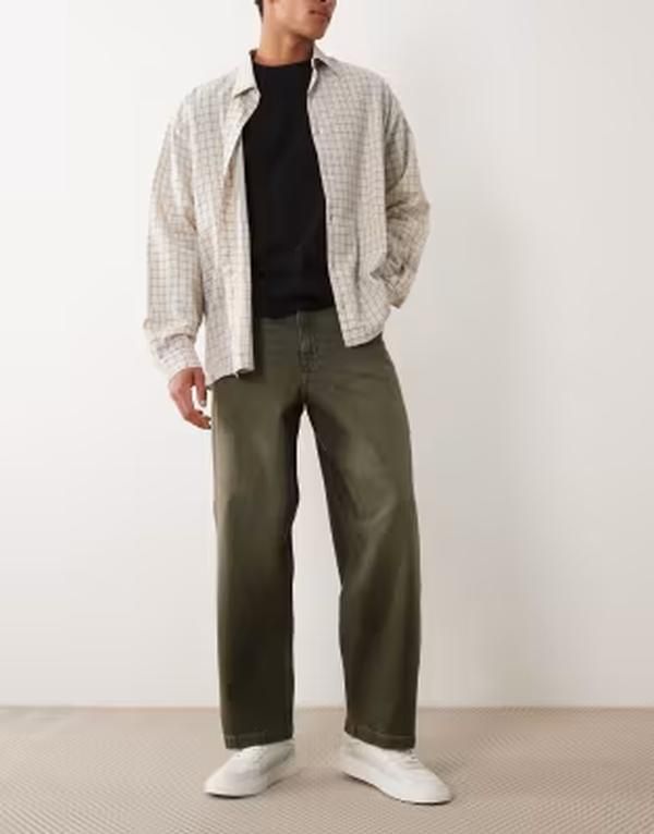 エイソス メンズ ボトムス デニムパンツ ジーンズ ASOS DESIGN loose straight jeans Khaki カーキ