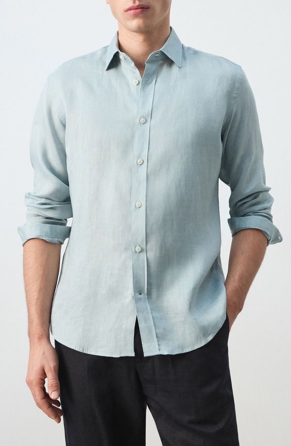 マンゴ メンズ トップス シャツ レギュラーフィット リネン MANGO x Casperuud Regular Fit Linen ButtonUp Shirt China Blue ブルー