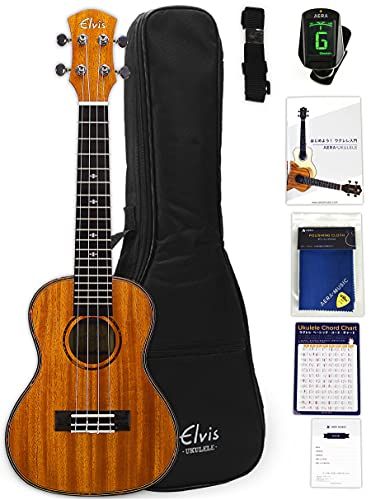 【初心者定番セット8点】ELVISエルビス ウクレレ コンサートサイズ マホガニー材 バインディング FIVE-O UKULELE【付属品8点セット:国内保証書・チューナー・厳選11曲の教則本・コードチャート・ピック・ストラップ・ポリシングクロース・ギ送料無料