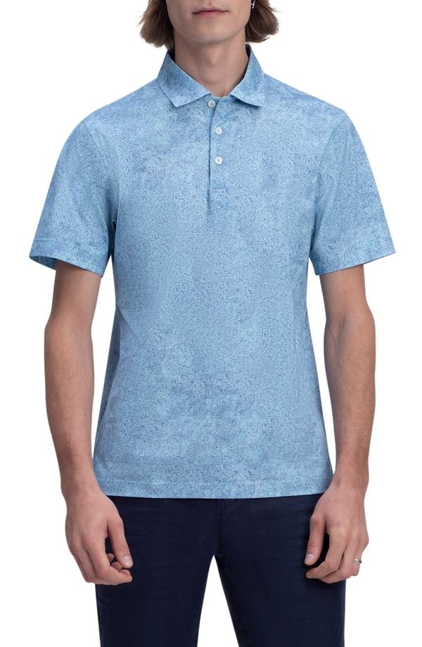 ブガッチ メンズ トップス シャツ プリント コットン Bugatchi OoohCotton Abstract Print Stretch Cotton Polo Aqua アクア