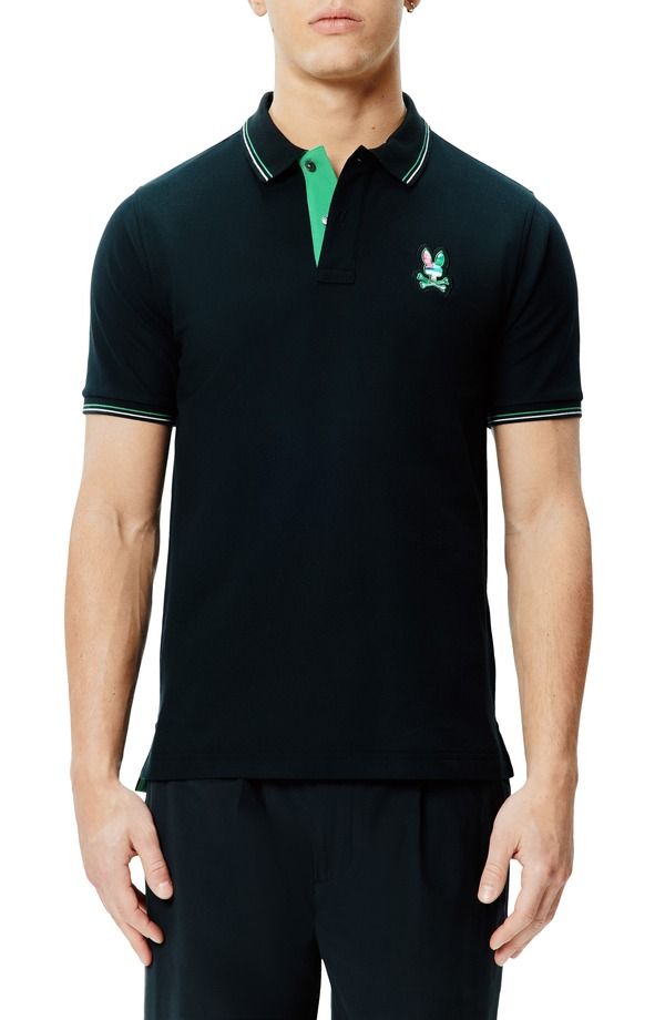 サイコバニー メンズ トップス ポロシャツ コットン Psycho Bunny Nate Tipped Pima Cotton Piqu Polo Black ブラック