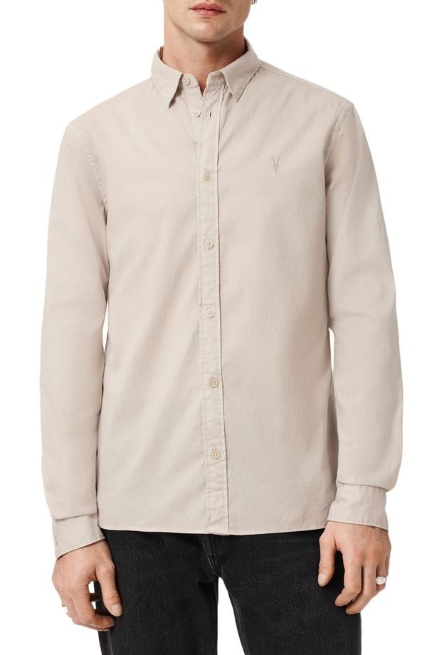 オールセインツ メンズ トップス シャツ コットン AllSaints Hawthorne Solid Stretch Cotton ButtonUp Shirt Dusk White ホワイト