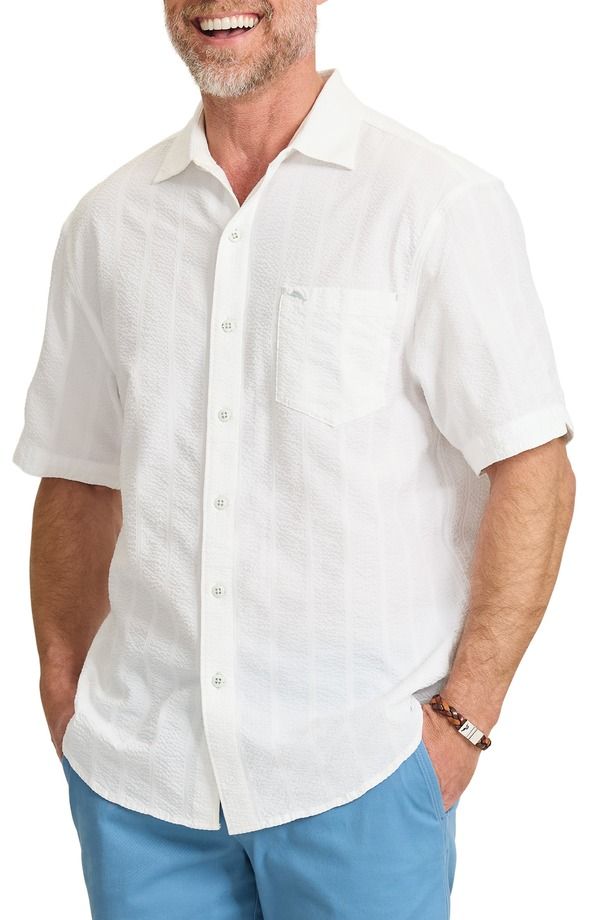 トッミーバハマ メンズ トップス シャツ Tommy Bahama Nova Wave Short Sleeve Stretch Seersucker ButtonUp Shirt White ホワイ