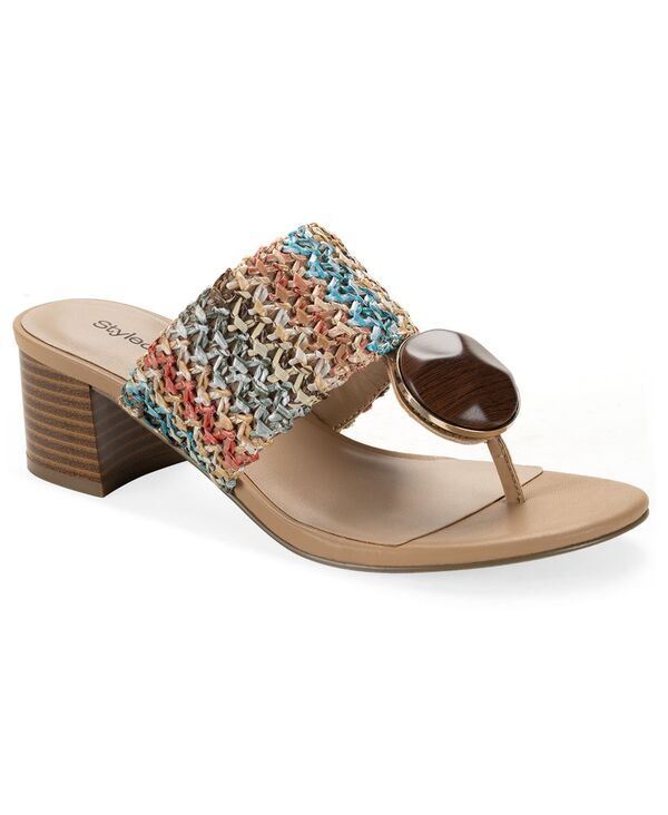 スタイルアンドコー レディース シューズ サンダル ヒール Style Co Womens Brandyy Embellished Raffia Chunky Heel Sandals Multi R