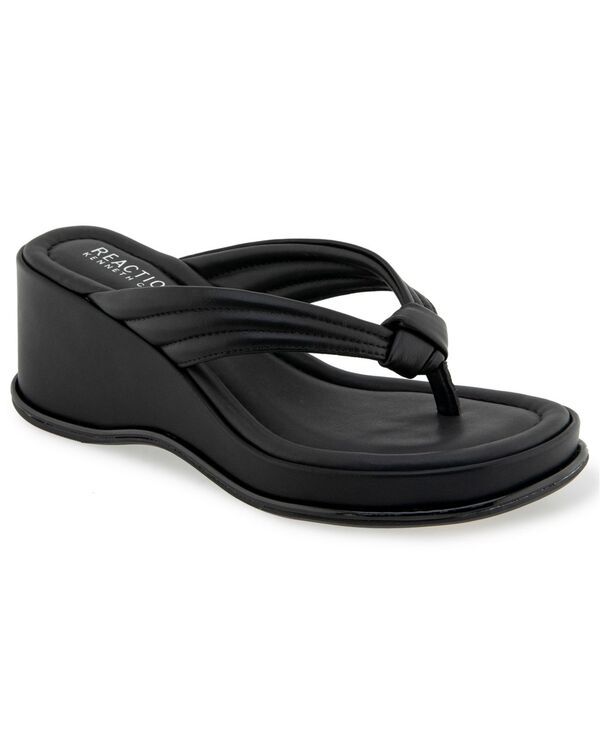 ケネスコール レディース シューズ サンダル Kenneth Cole Reaction Womens Rixton Wedge Thong Sandals Black Smooth ブラック
