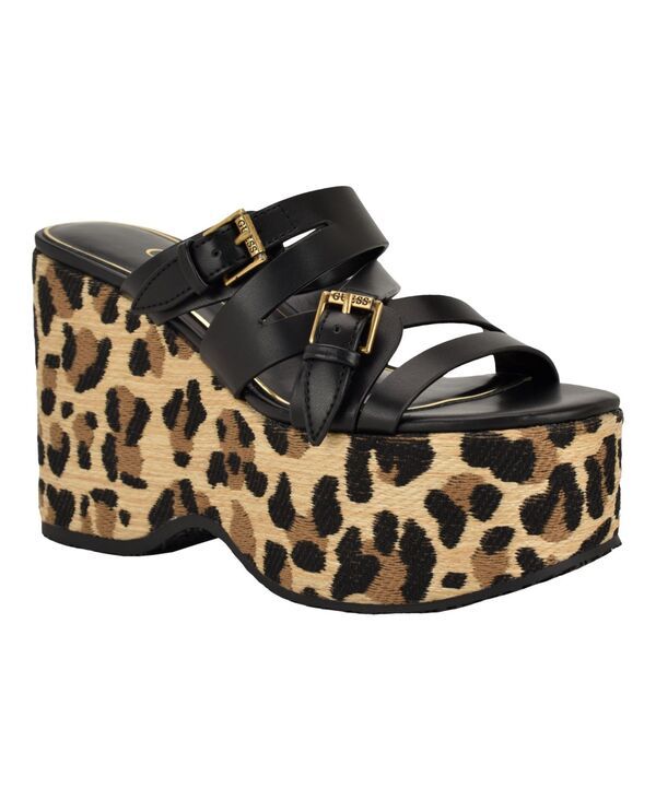 ゲス レディース シューズ サンダル プラットフォーム GUESS Womens Nailah Strappy High Platform Wedge Sandals BlackCheetah ブラッ