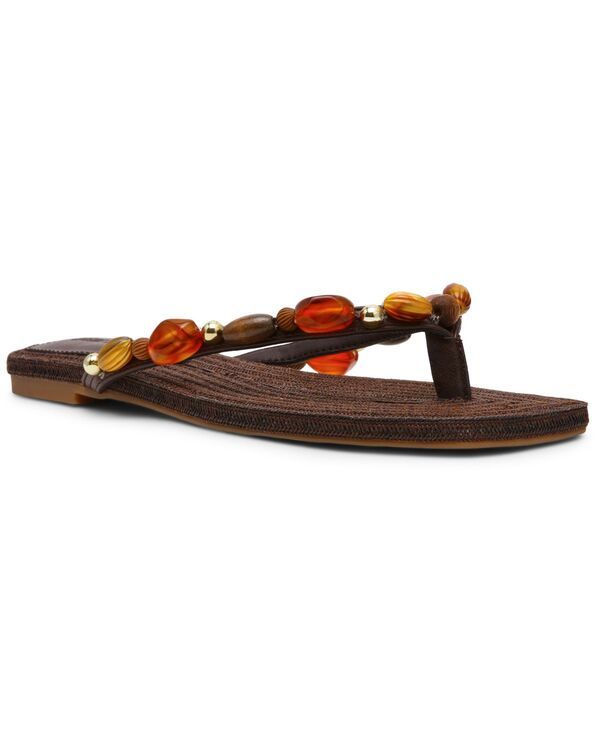 スティーブ マデン レディース シューズ サンダル Steve Madden Womens Marblembellished Square Toe Thong Sandals Brown Multi