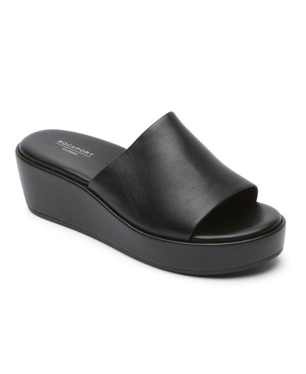 ロックポート レディース シューズ サンダル Rockport Womens Aubriella Slide SlipOn Wedge Sandals Black Leather ブラック