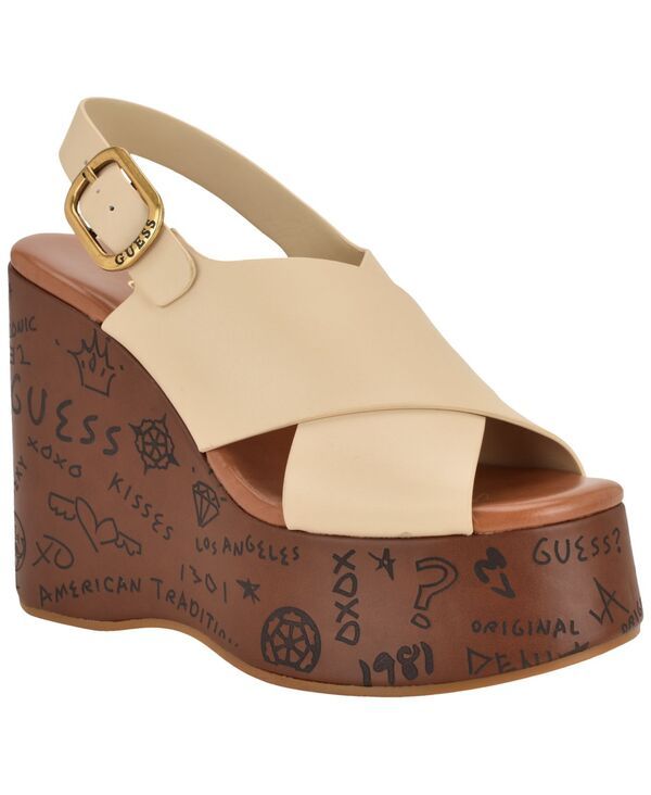 ゲス レディース シューズ サンダル プラットフォーム ロゴ GUESS Womens YariselogoEmbossed High Platform Wedge Sandals Ivory アイボ