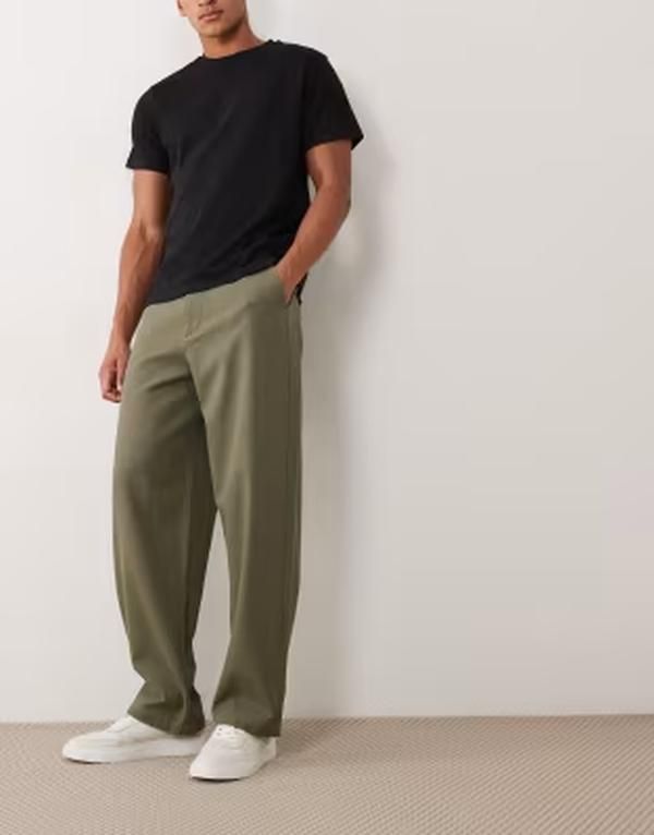 エイソス メンズ ボトムス カジュアルパンツ ASOS DESIGN loose straight canvas pants Khaki カーキ