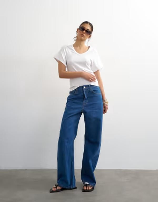 トップショップ レディース ボトムス デニムパンツ ジーンズ Topshop Column mid rise jeans in rich blue ブルー