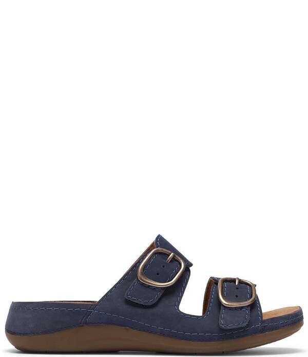 クラークス レディース シューズ サンダル スエード Clarks Artisan Cecily Step Nubuck Suede Slide Sandals Navy ネイビー