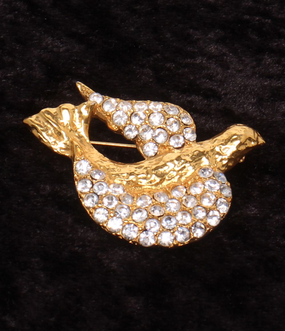 美品 イヴ・サンローラン ブローチ ラインストーン 鳥モチーフ レディース YVES SAINT LAURENT