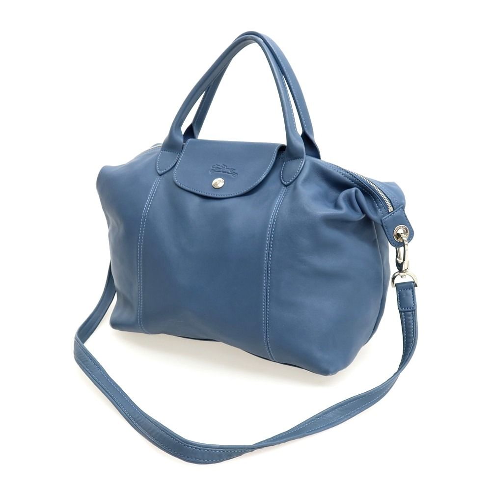 【中古】ロンシャン Longchamp レザー 2way トートバッグ ダルブルー【W41.5xH26.5xD14.5】【ユニセックス】