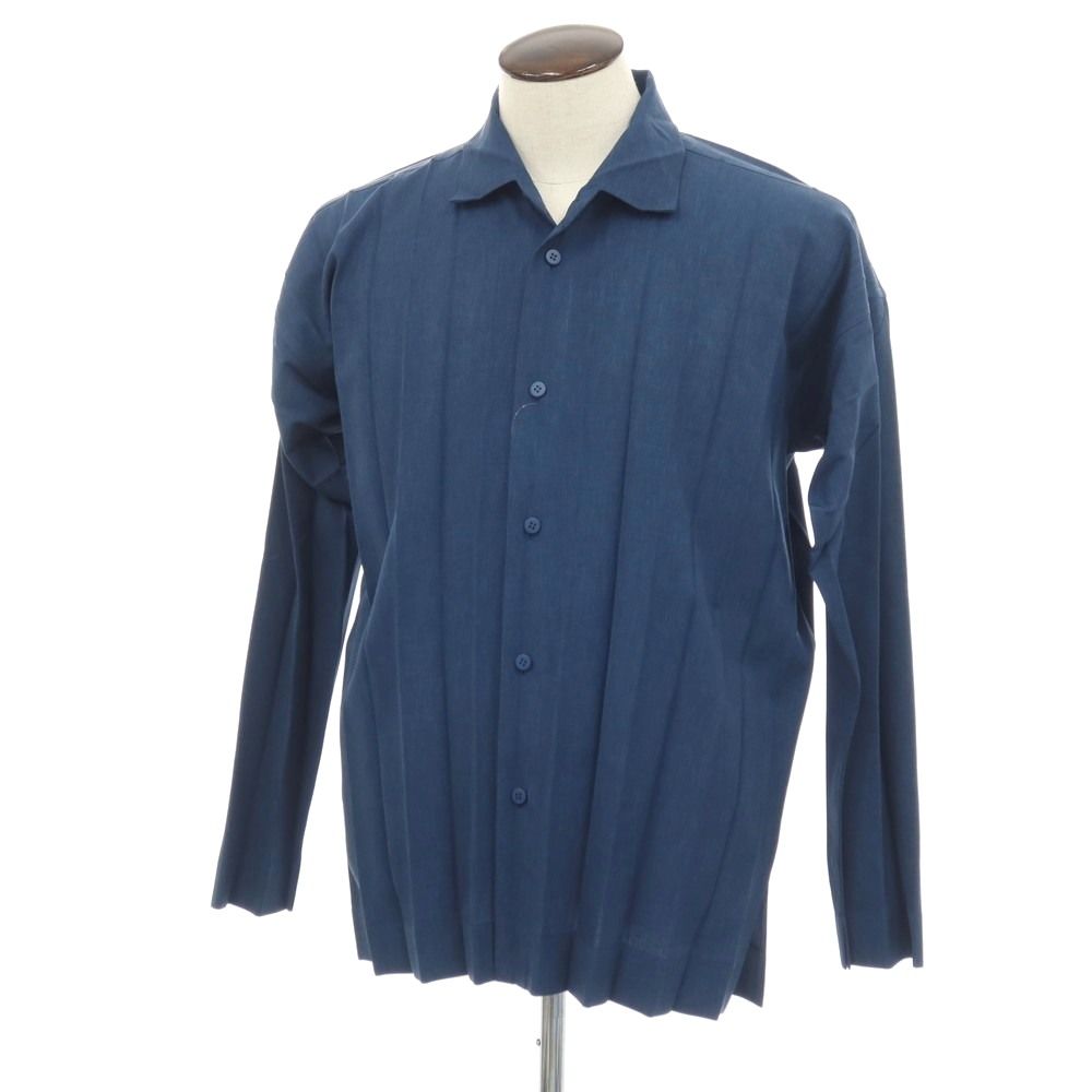 【中古】オム プリッセ イッセイミヤケ HOMME PLISSE ISSEY MIYAKE 2026年春夏 アコーディオンプリーツ加工 カジュアルシャツ ネイビー【サイズ表記なし（L位）】【メンズ】